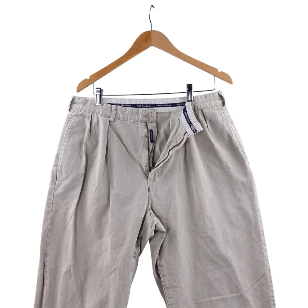 Polo Ralph Lauren Chino Pants Khaki‎ Pleated Mens Size 36x32 Relaxed Fit